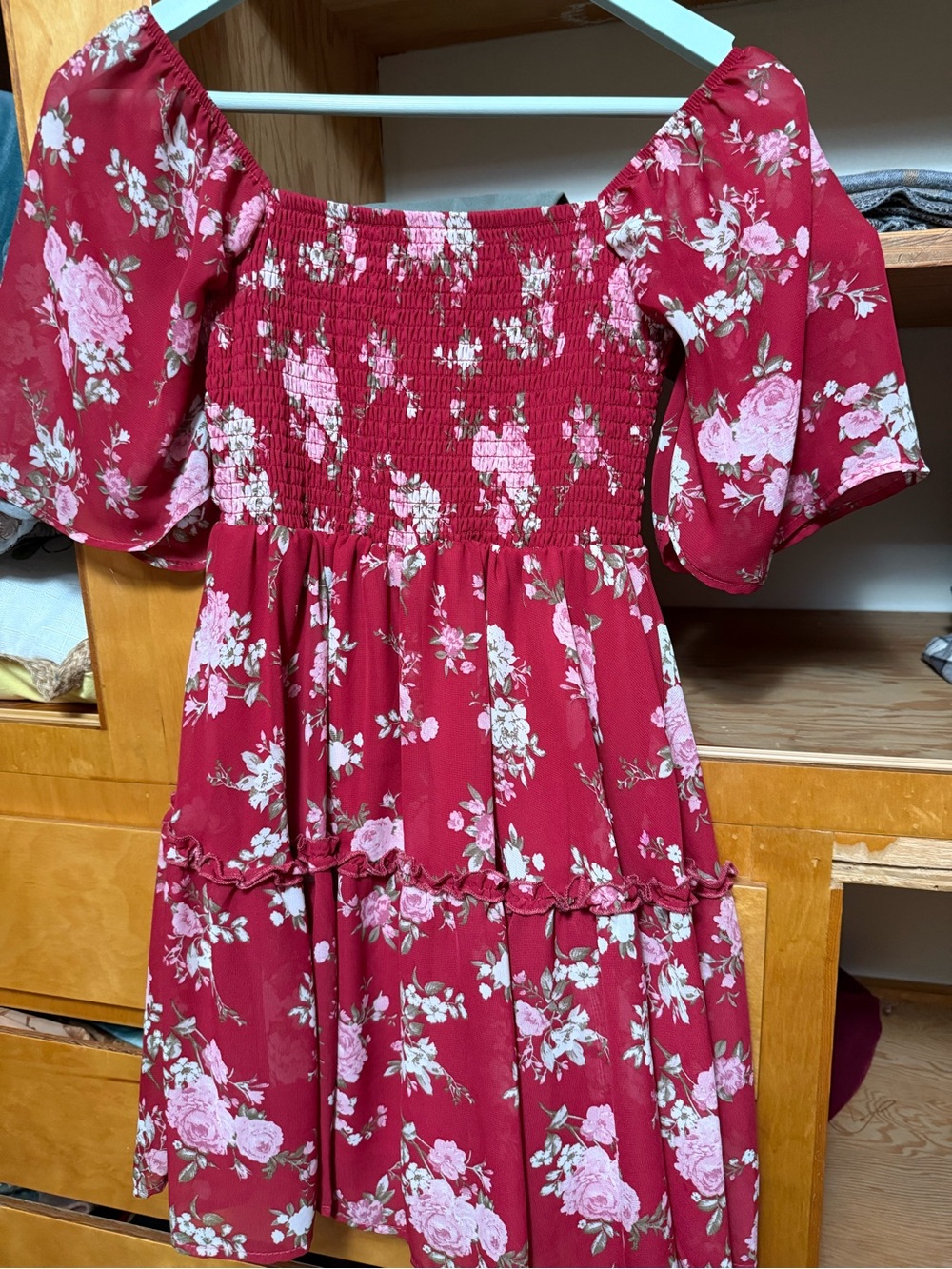 Floral Smocked Mini Dress in Red